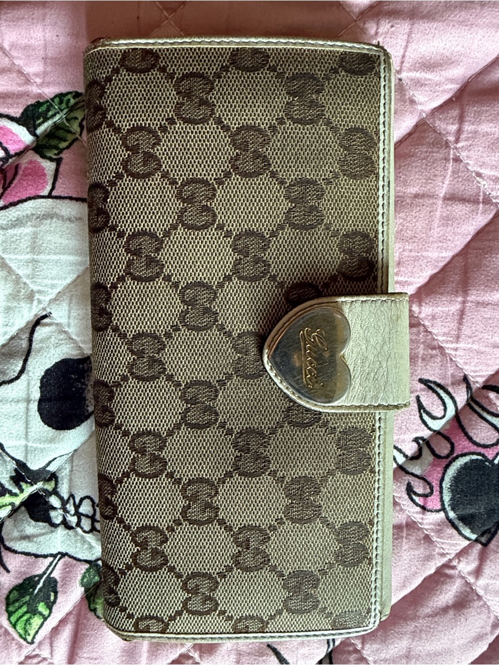 Gucci Brown Monogram Heart-Clasp Continental Wallet